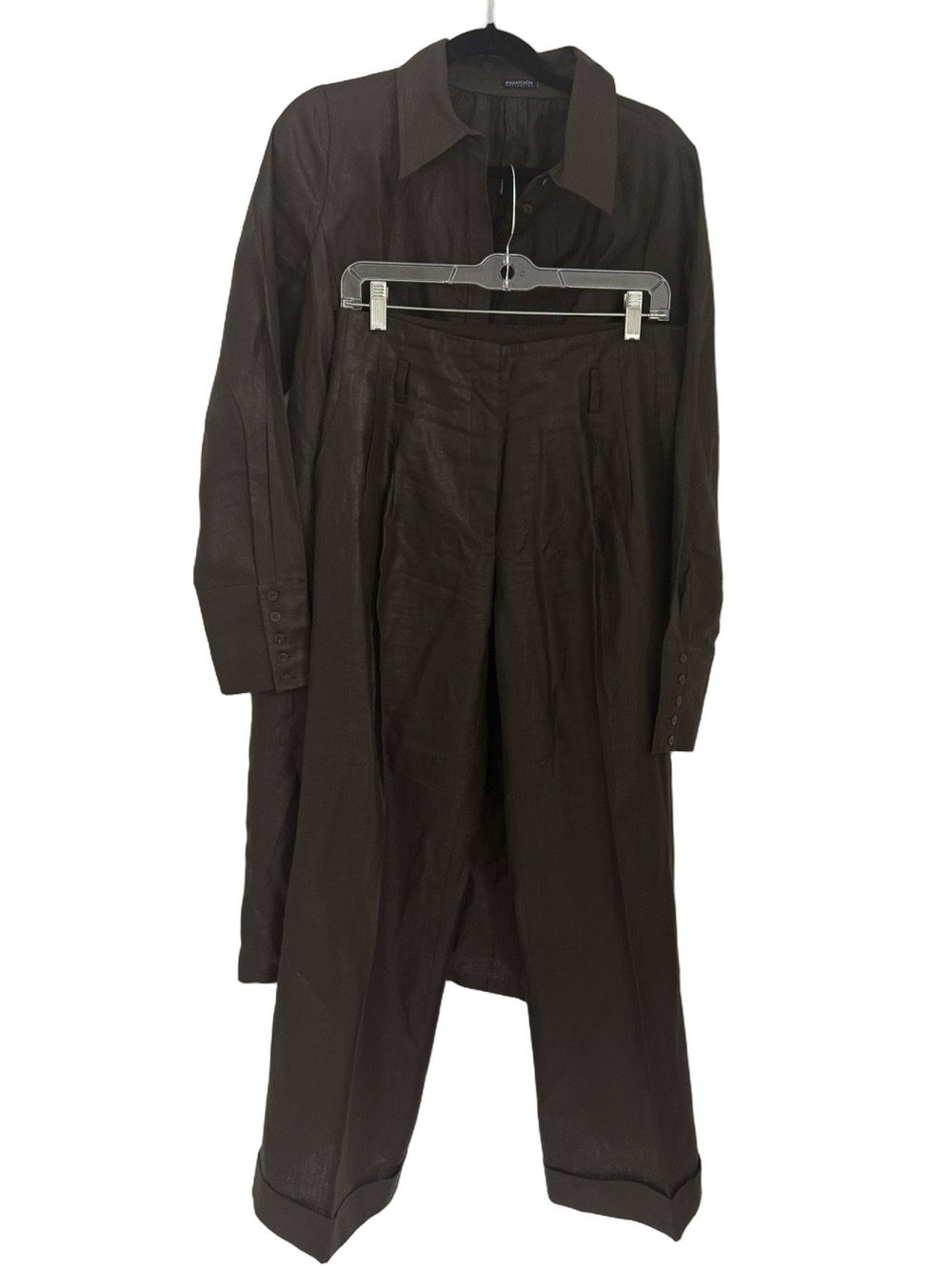 Magaschoni Collection  Brown 2-Piece Duster Shirt Dress & Wide Leg Pant size 4
